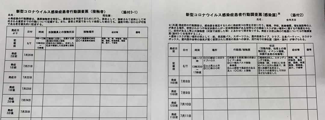 行動歴・接触者調査票